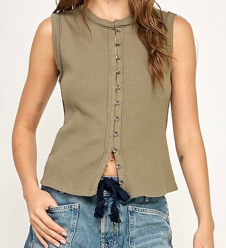 Ribbed Button Down Tank Top