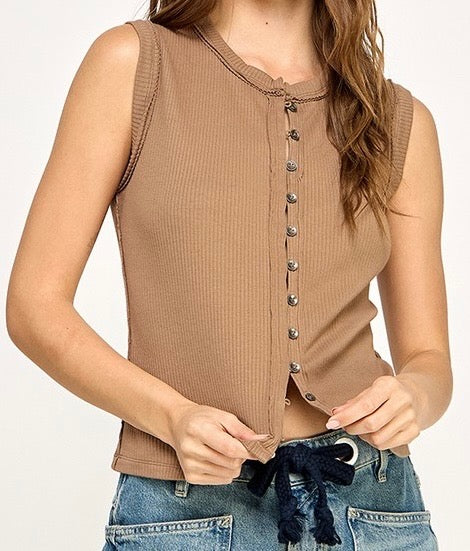 Ribbed Button Down Tank Top