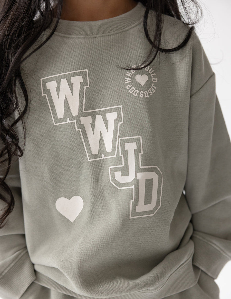 WWJD Varsity Kids Crewneck
