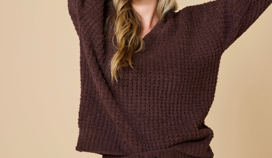 Waffle Marshmallow V-Neck Lounge Top