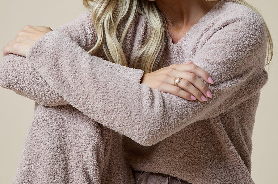 Solid Marshmallow V-Neck Lounge Top