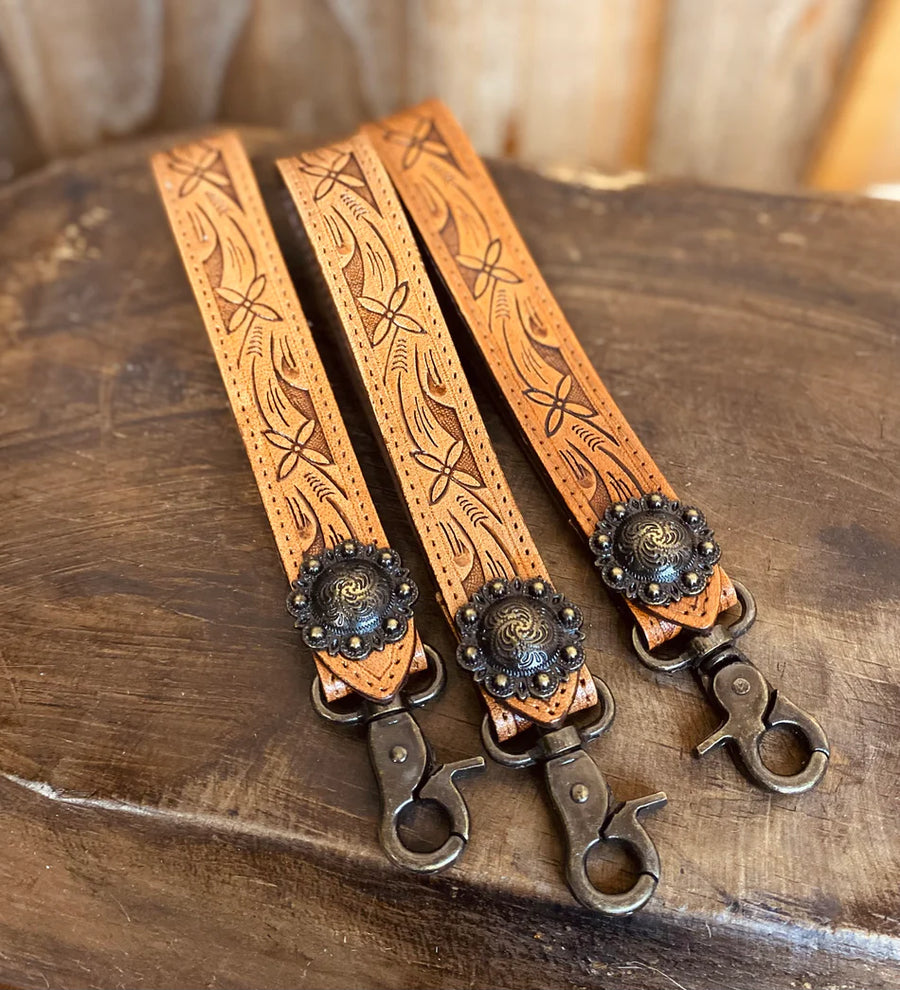 Tooled Leather Wristlet Keychain
