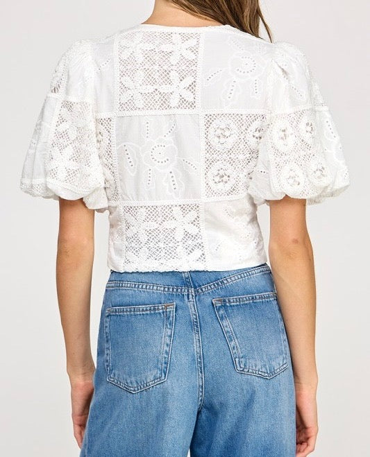 Embroidered Tie Front Blouse