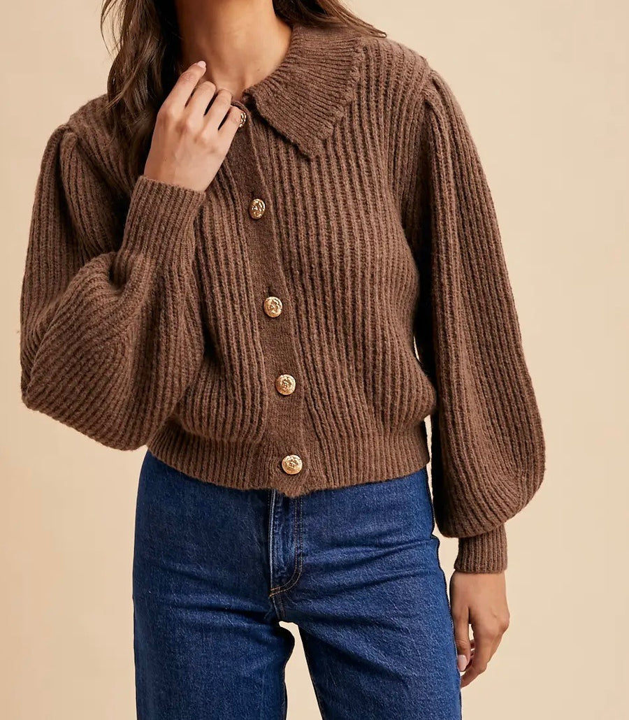 Chunky Collar Knitted Cardigan