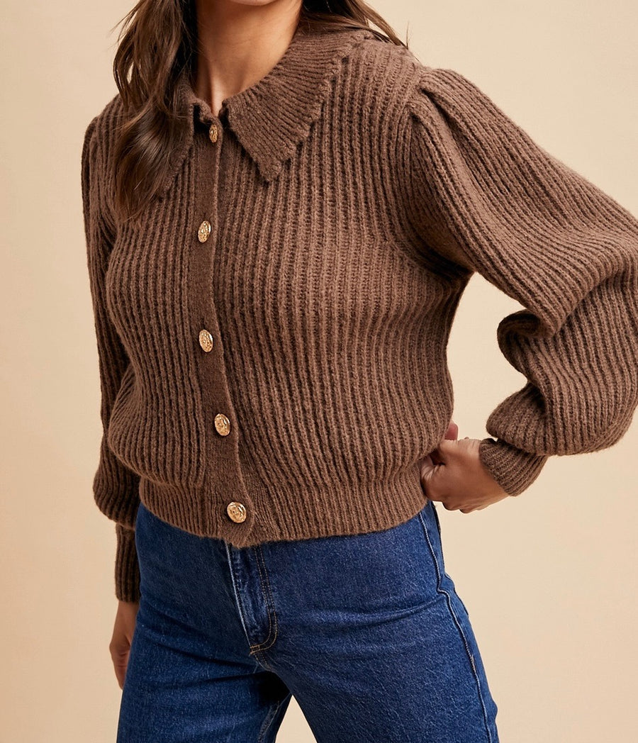 Chunky Collar Knitted Cardigan