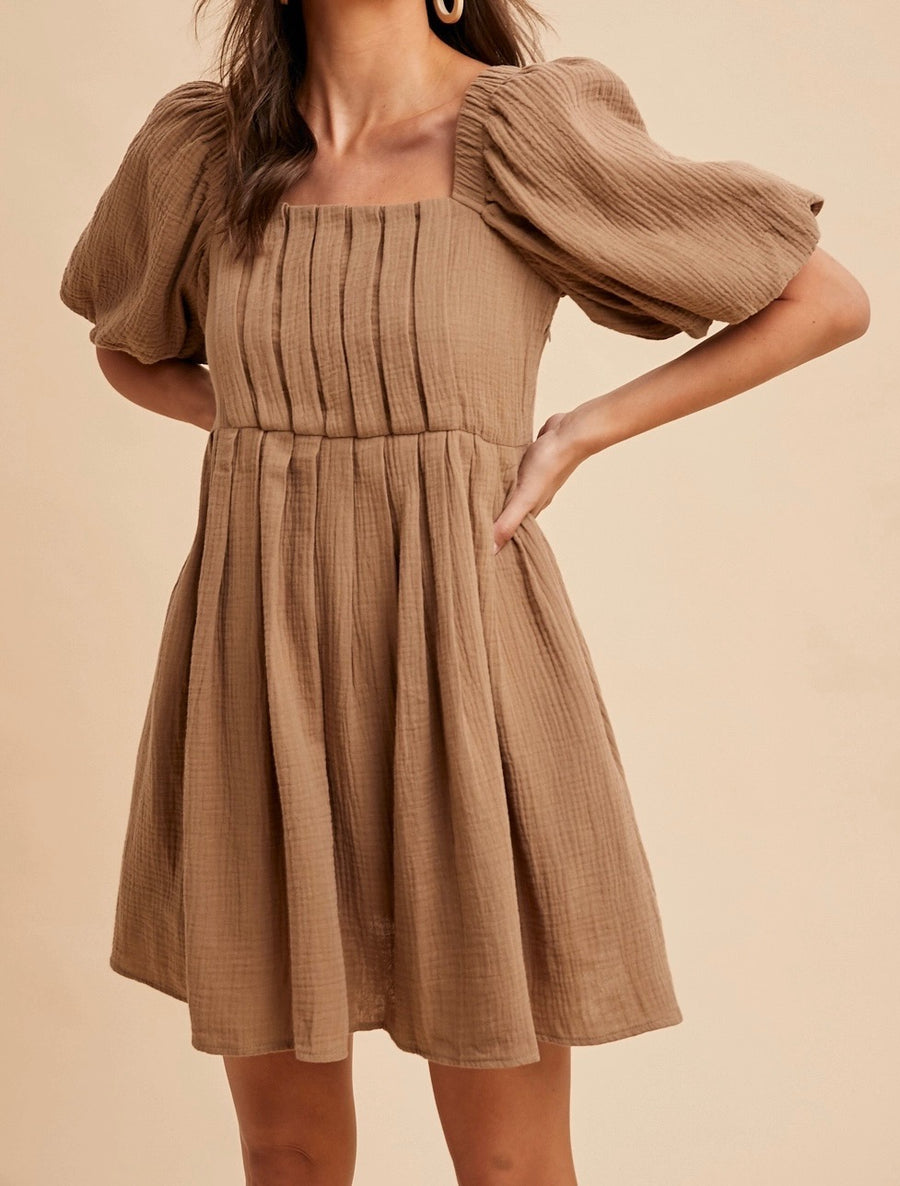 Cotton Box Pleat Mini Dress