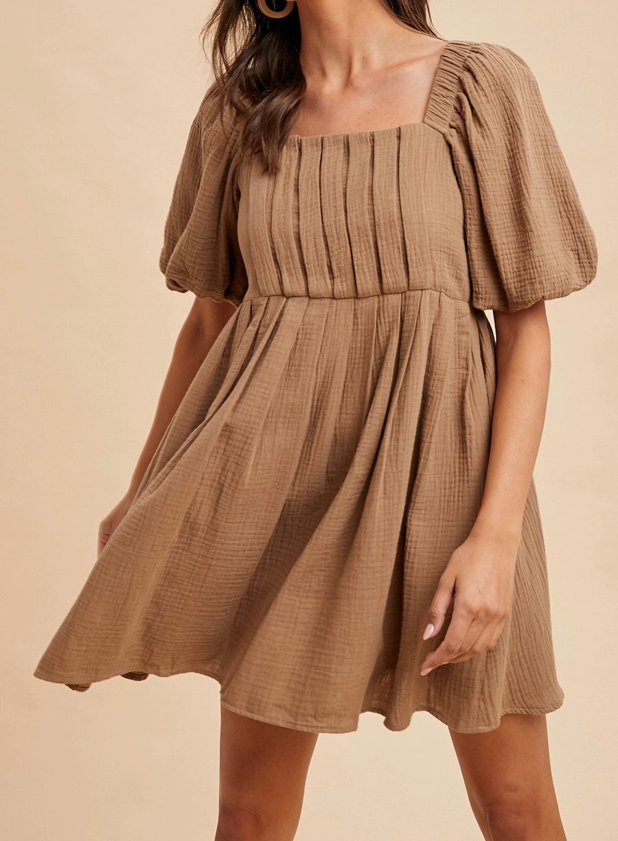 Cotton Box Pleat Mini Dress