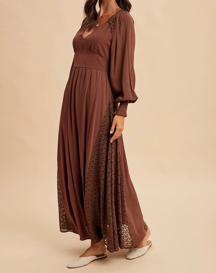 Lace Panel V-Neck Maxi Dress