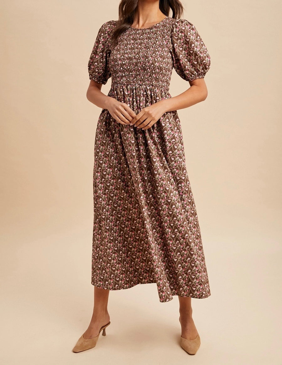 Smocked Cotton Floral Maxi Dress