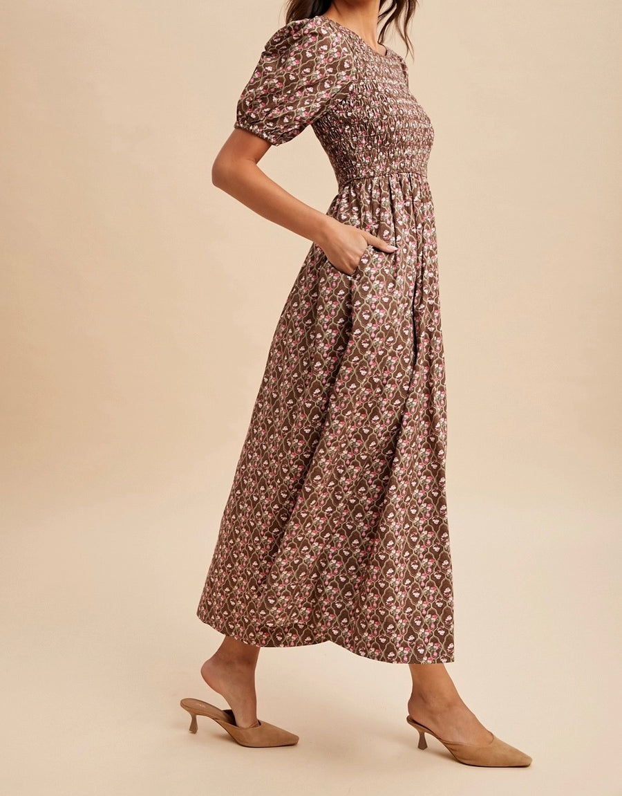 Smocked Cotton Floral Maxi Dress