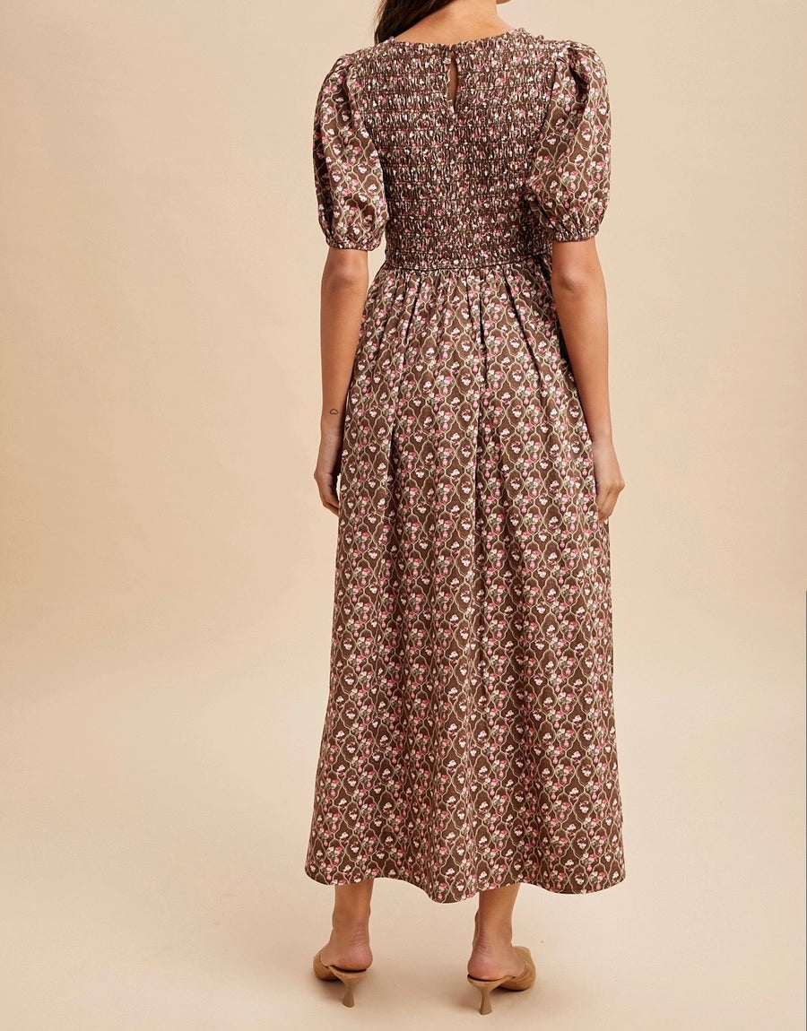 Smocked Cotton Floral Maxi Dress