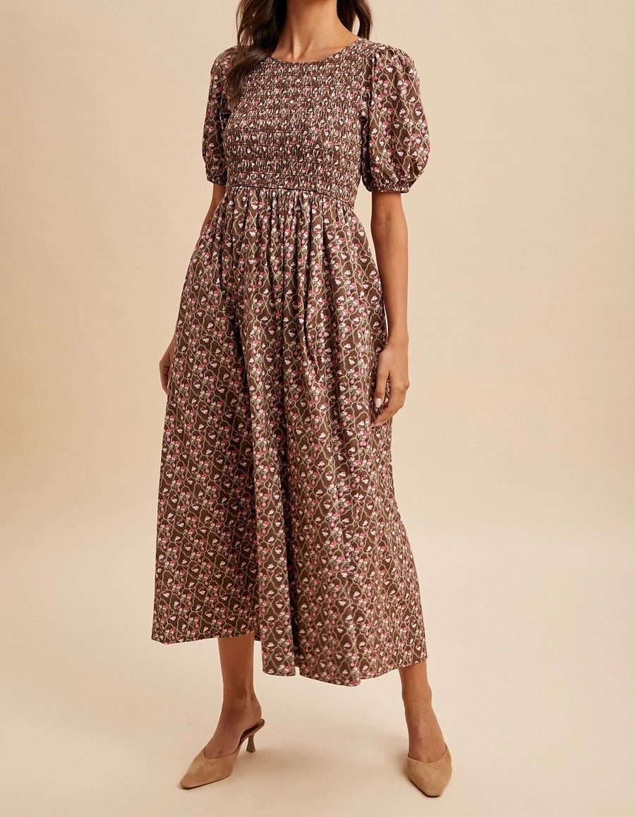 Smocked Cotton Floral Maxi Dress