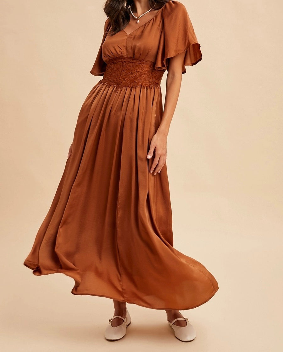 Washed Satin Lace Maxi