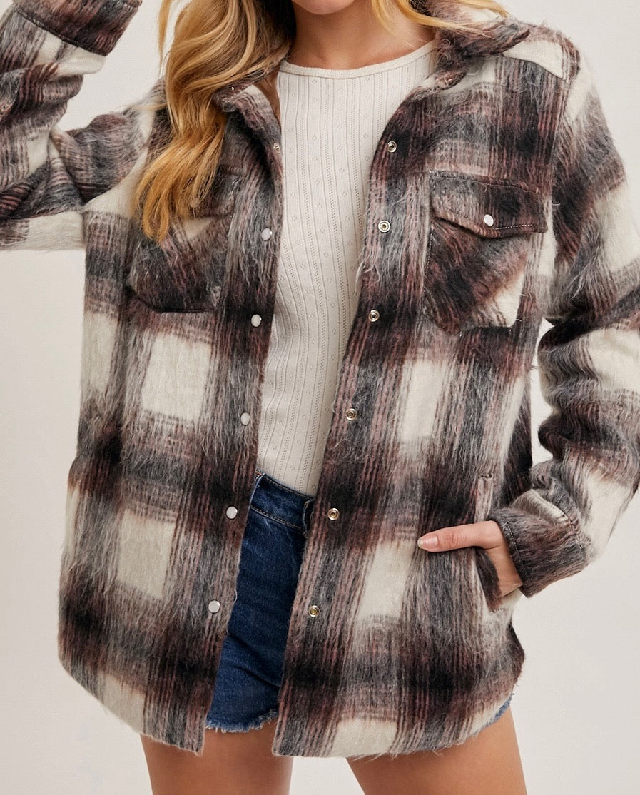 Brushed Flannel Button Down Shacket