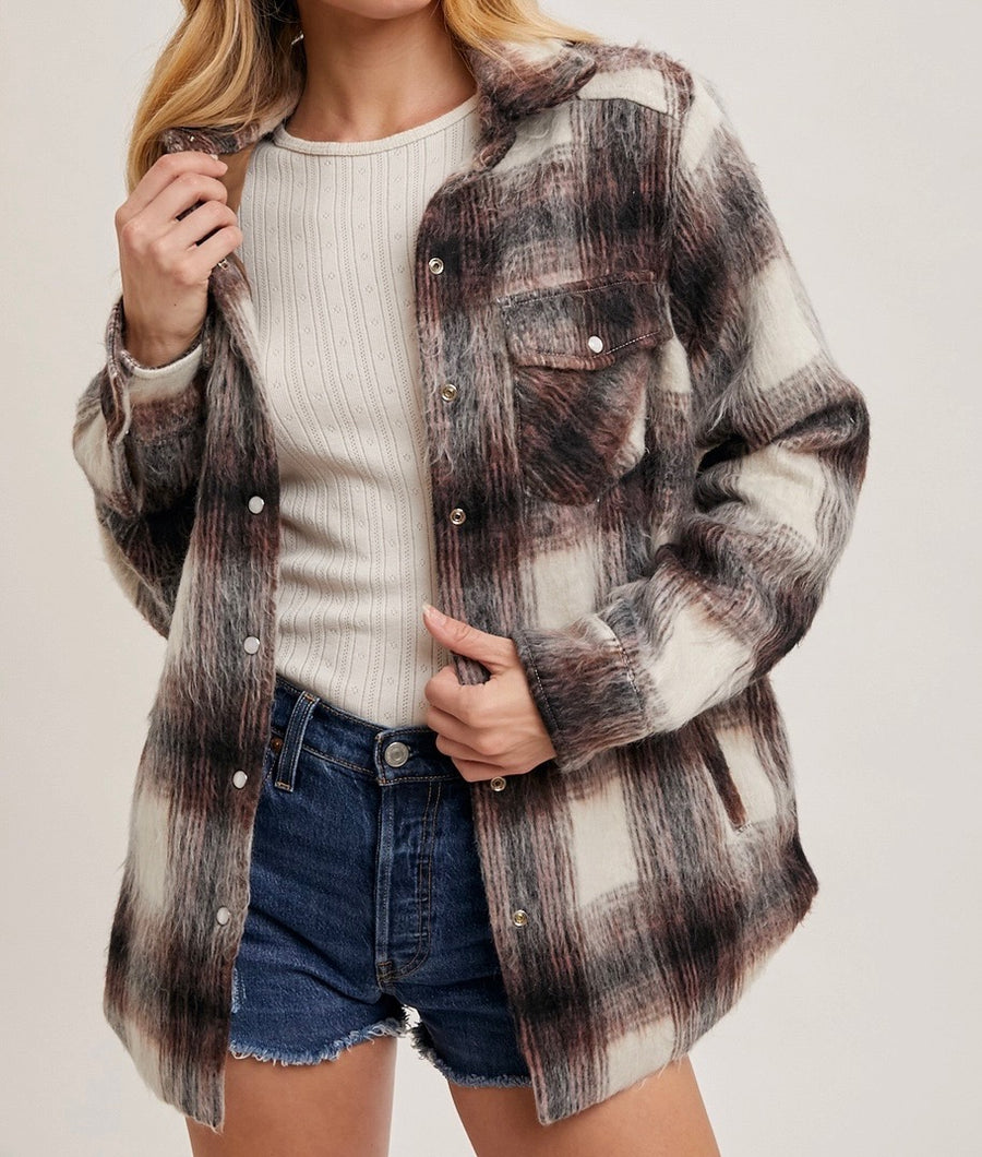 Brushed Flannel Button Down Shacket