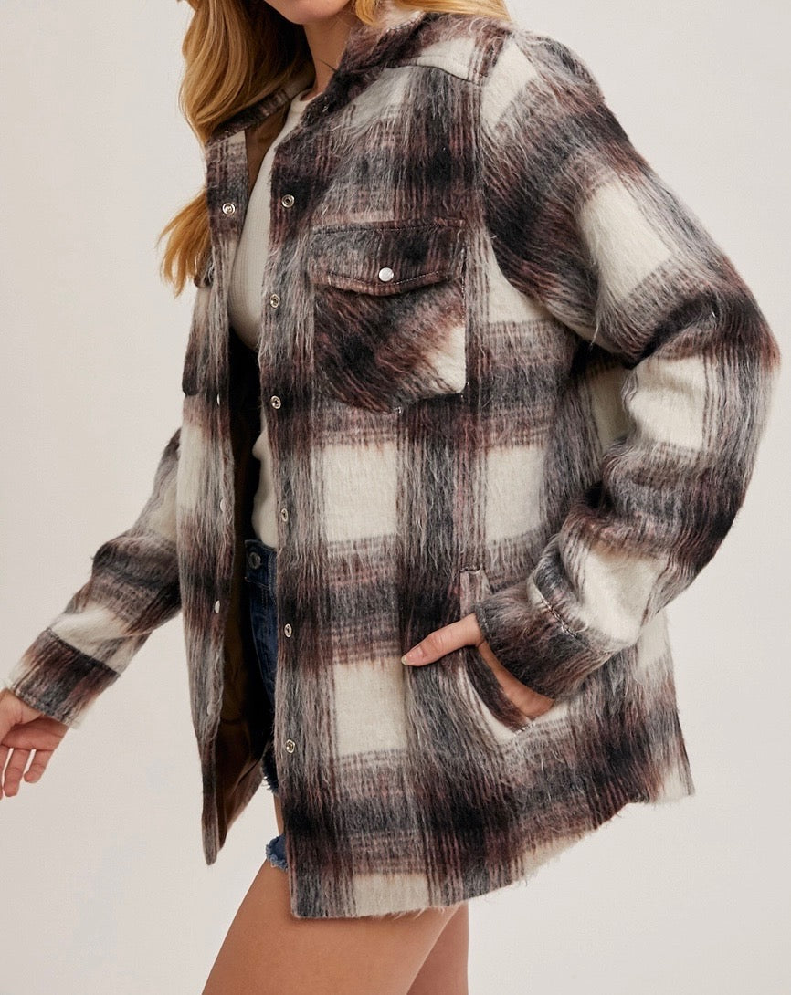 Brushed Flannel Button Down Shacket