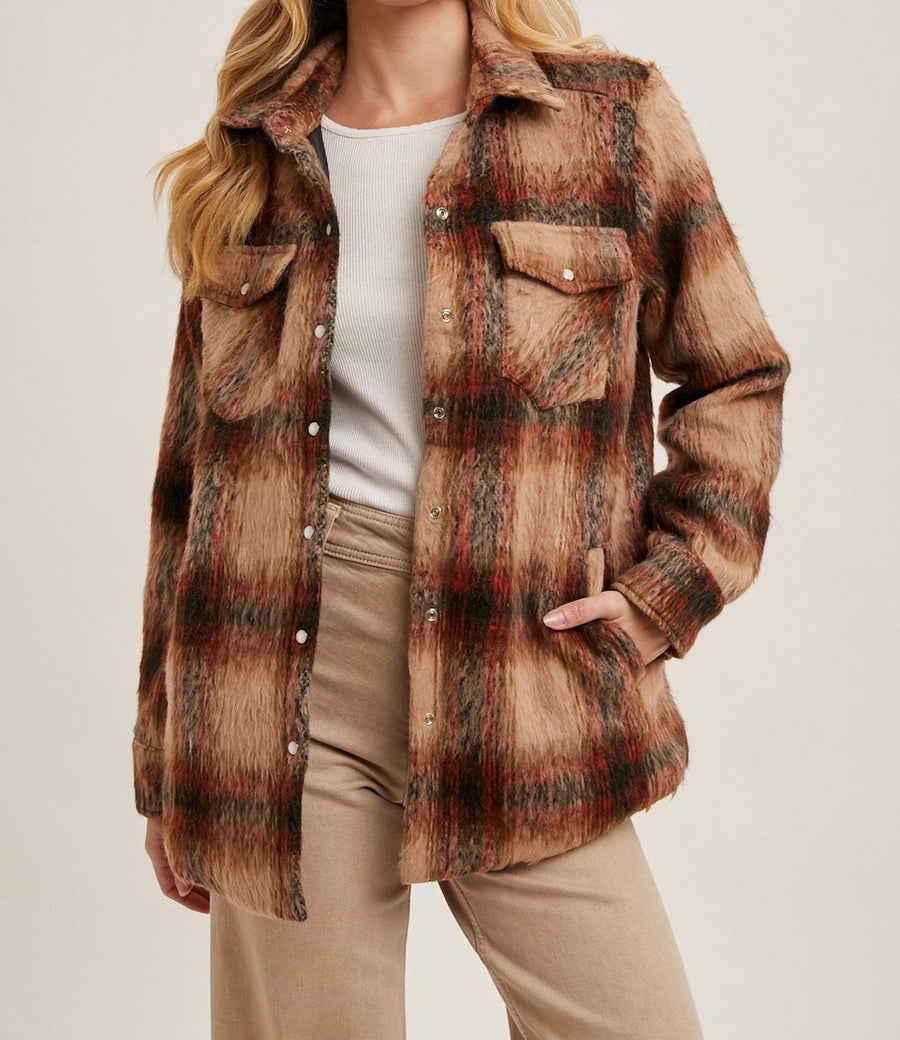 Brushed Flannel Button Down Shacket
