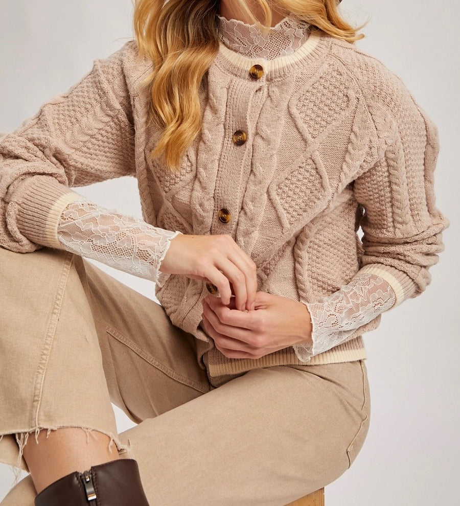 Button Down Cable Knit Cardigan