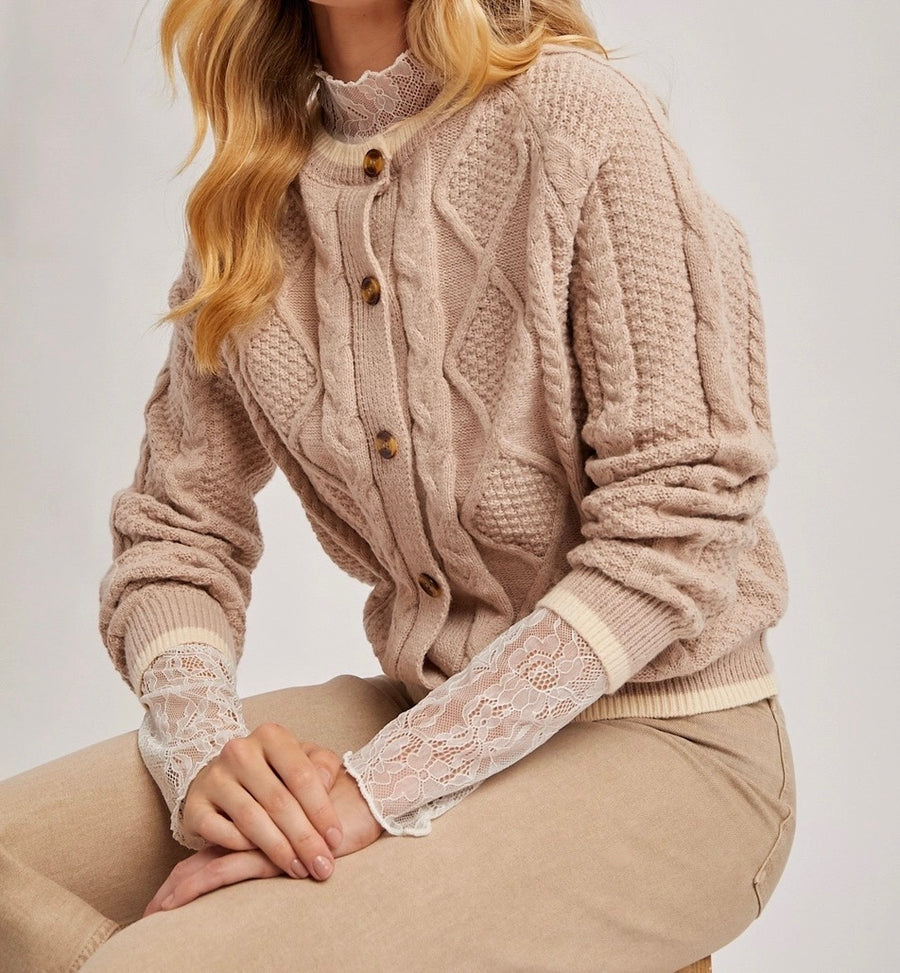 Button Down Cable Knit Cardigan