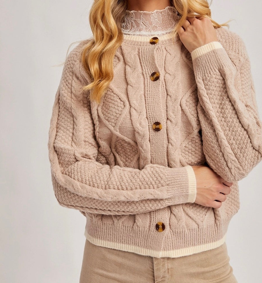 Button Down Cable Knit Cardigan
