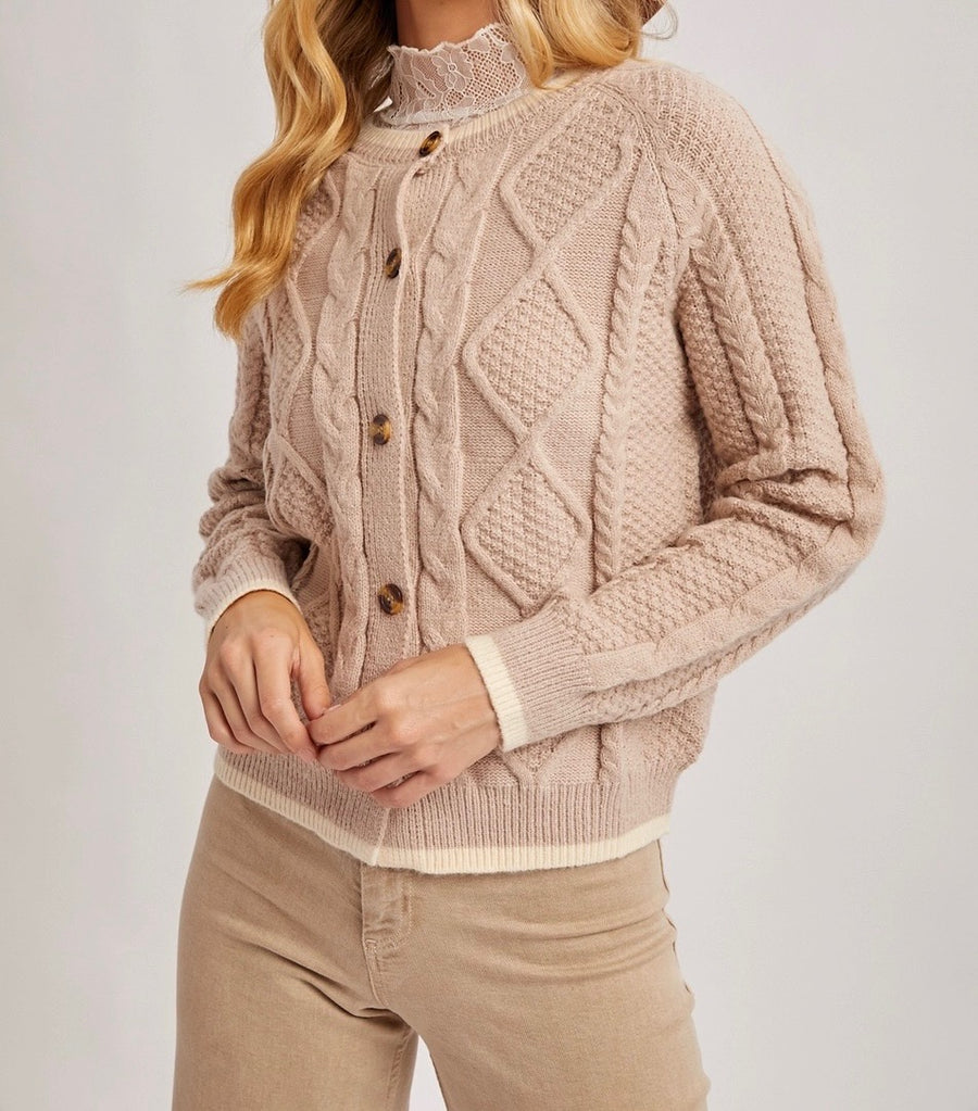 Button Down Cable Knit Cardigan