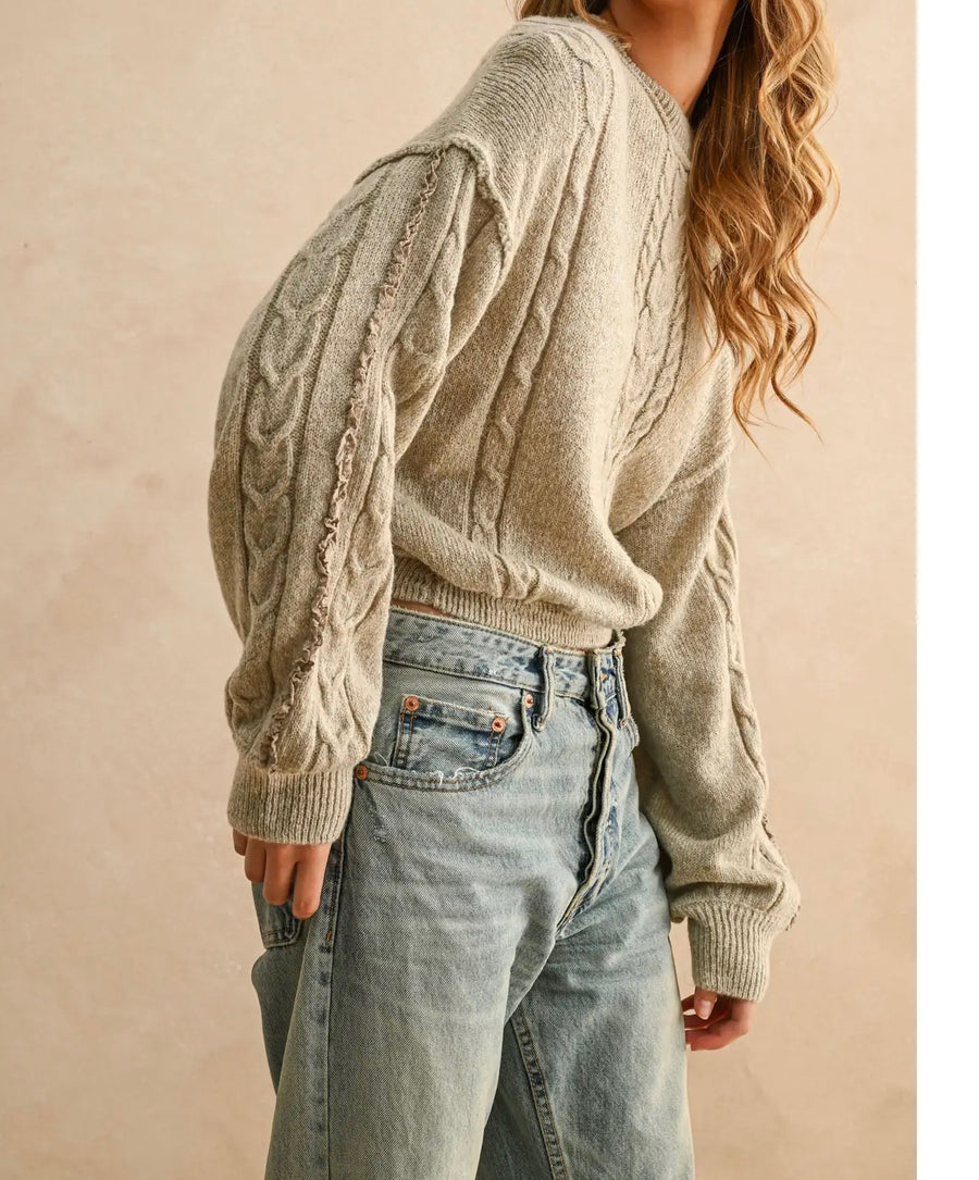 Lace Trim Cable Knit Sweater