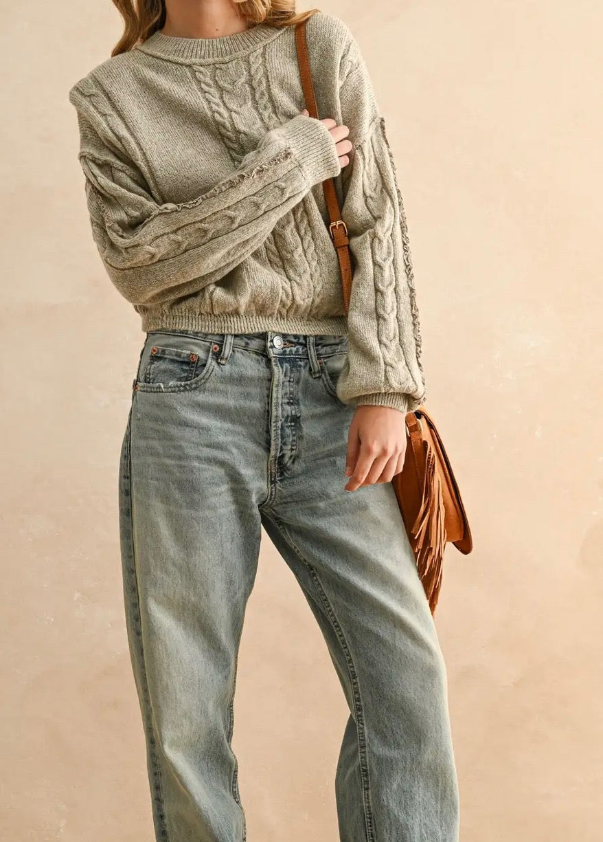 Lace Trim Cable Knit Sweater