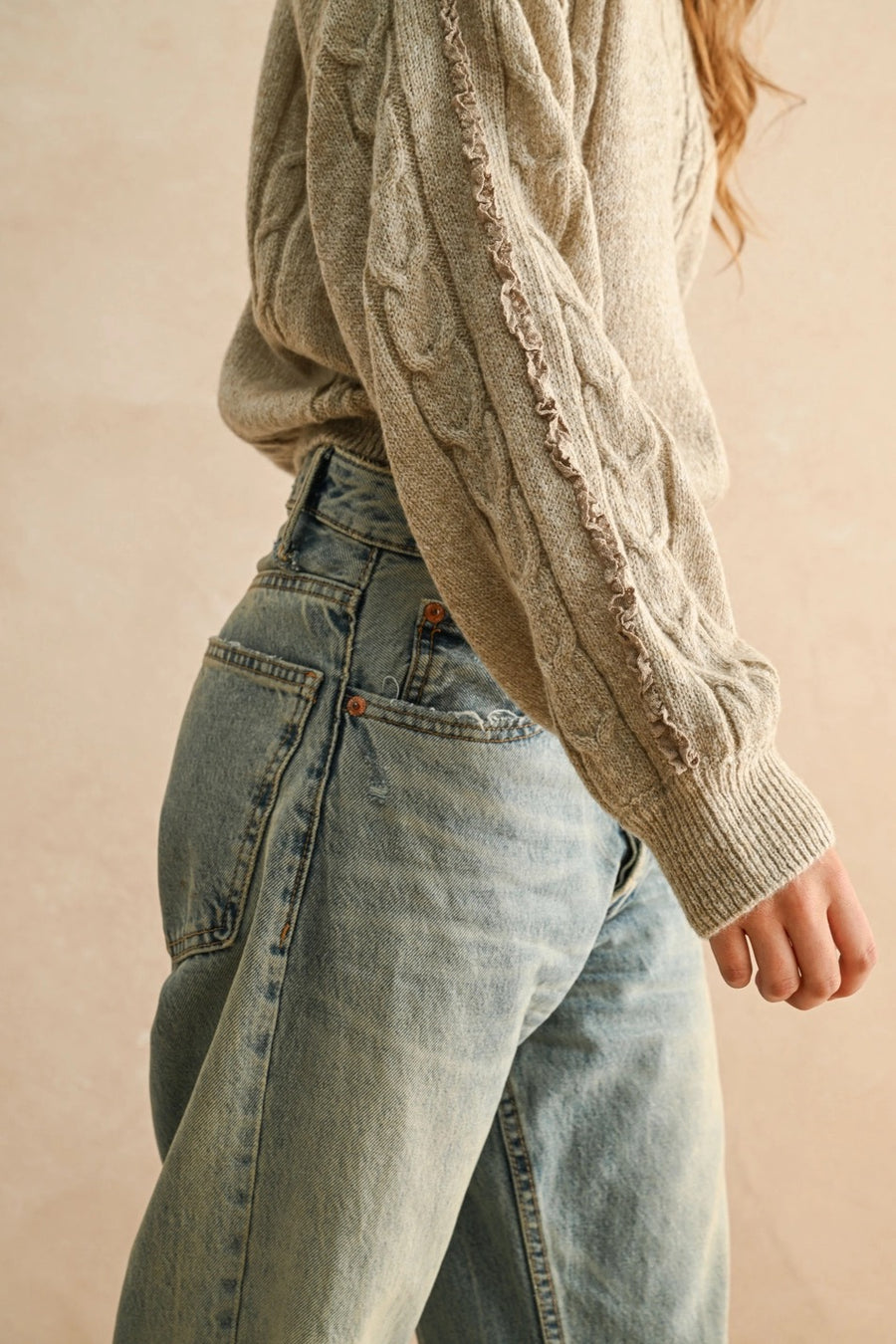 Lace Trim Cable Knit Sweater