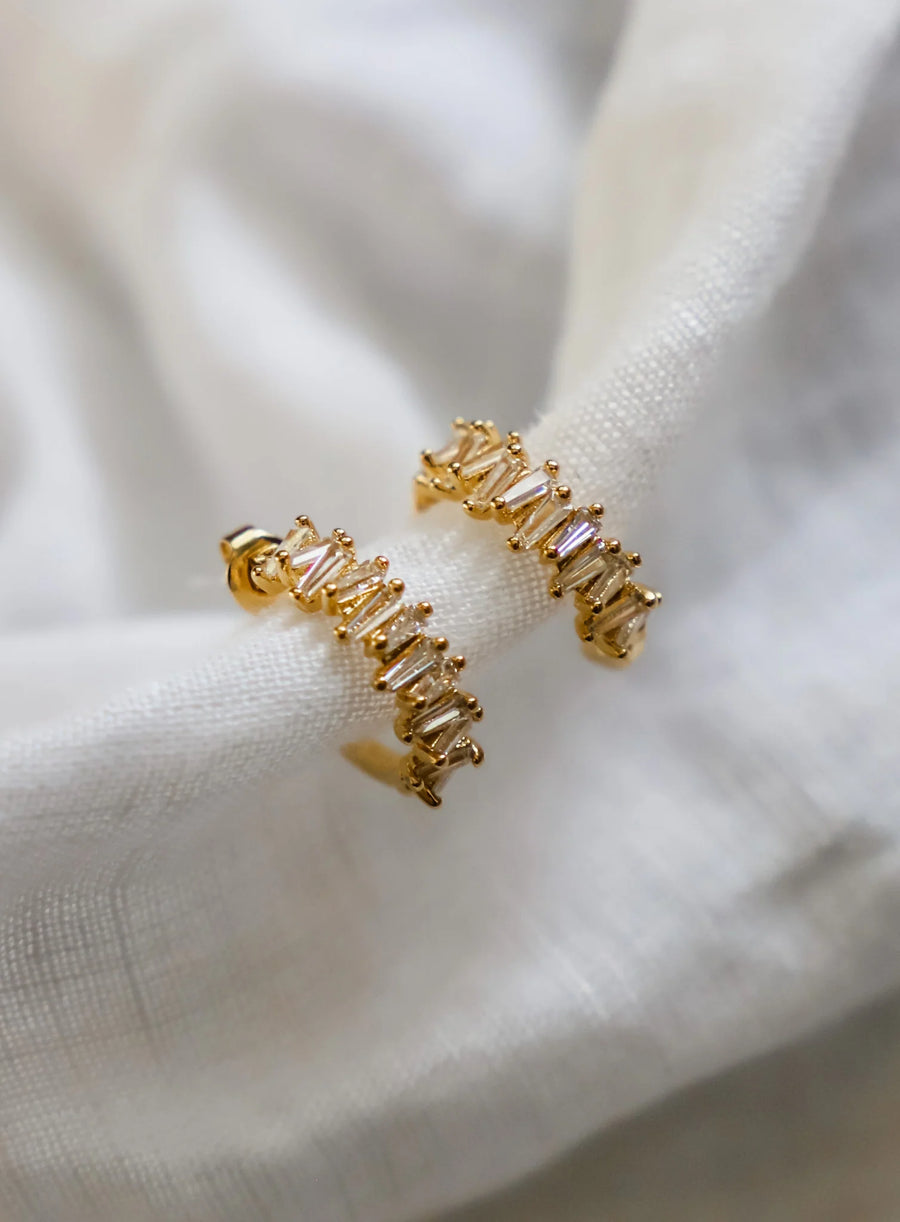 Tapered Baguette CZ Hoops - Gold