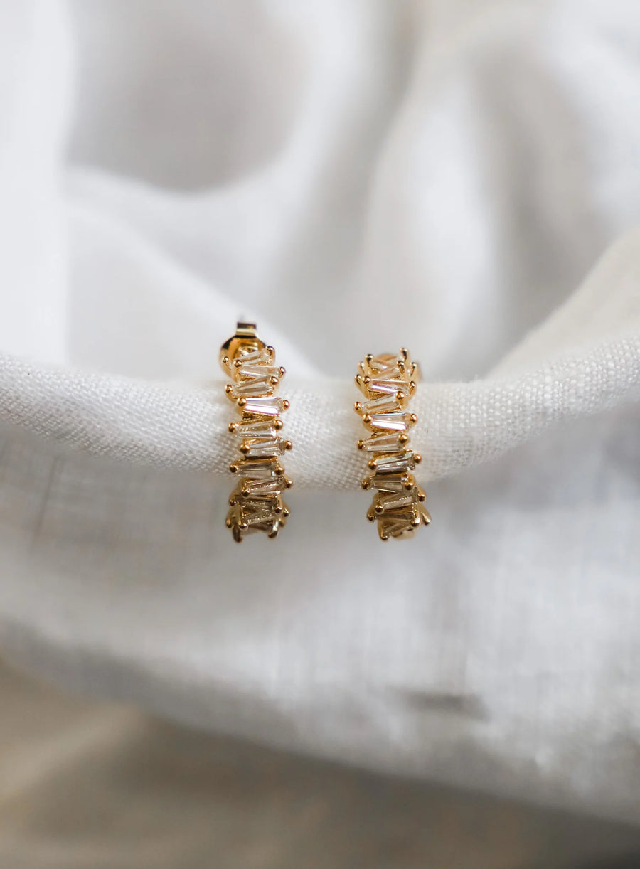 Tapered Baguette CZ Hoops - Gold