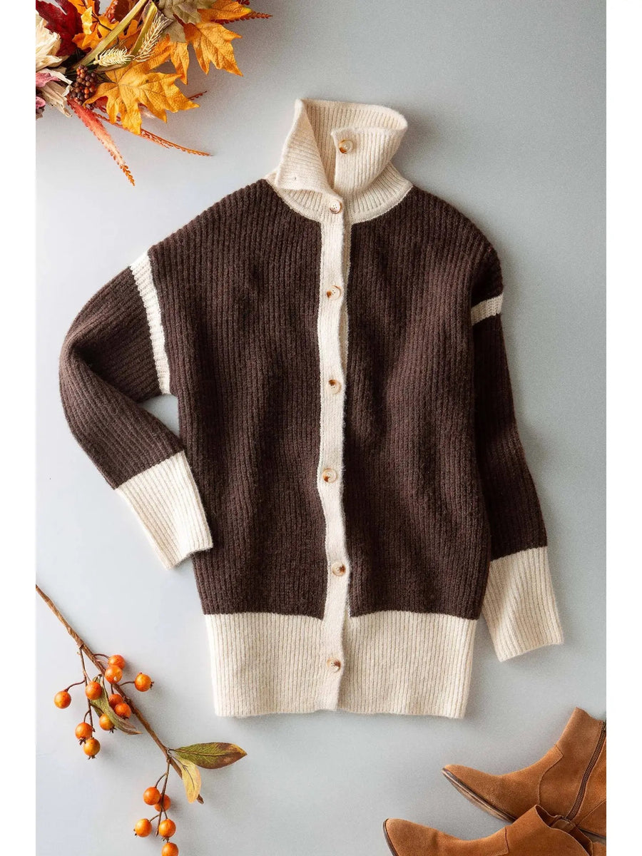 Contrast Trim Collared Cardigan