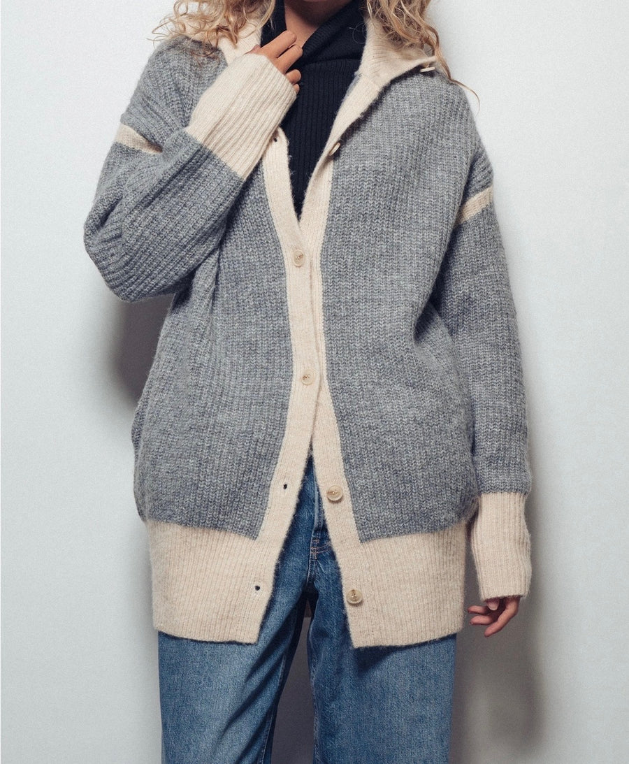 Contrast Trim Collared Cardigan