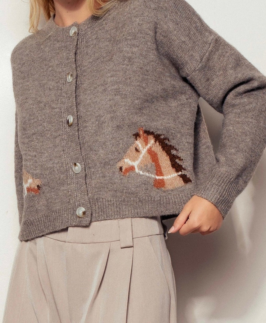 Horse Graphic Cropped Cardigan