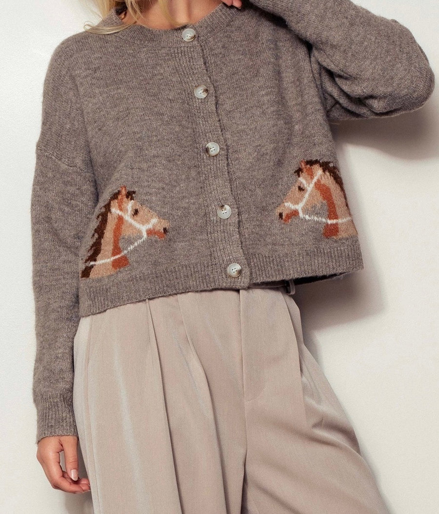Horse Graphic Cropped Cardigan