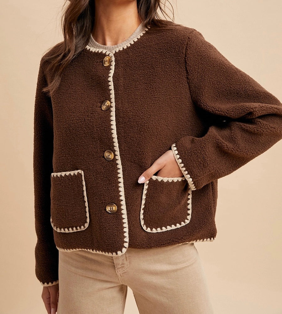 Contrast Stitch Sherpa Cardigan