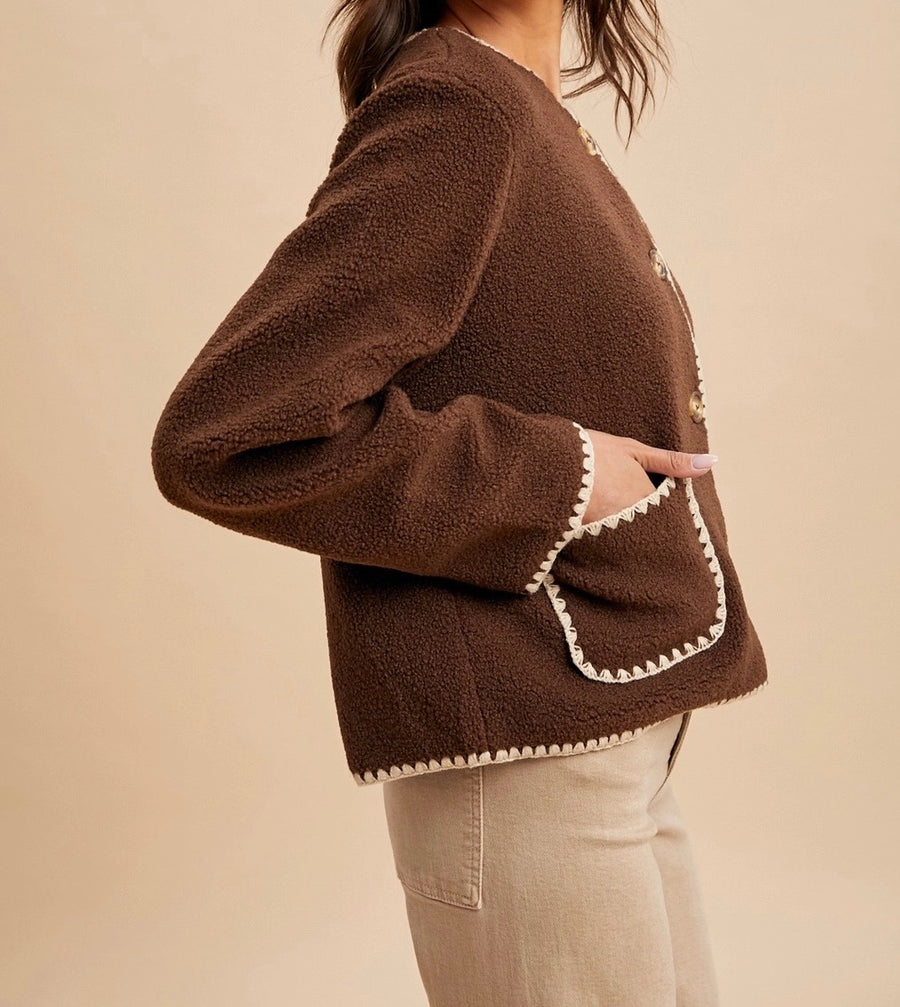 Contrast Stitch Sherpa Cardigan
