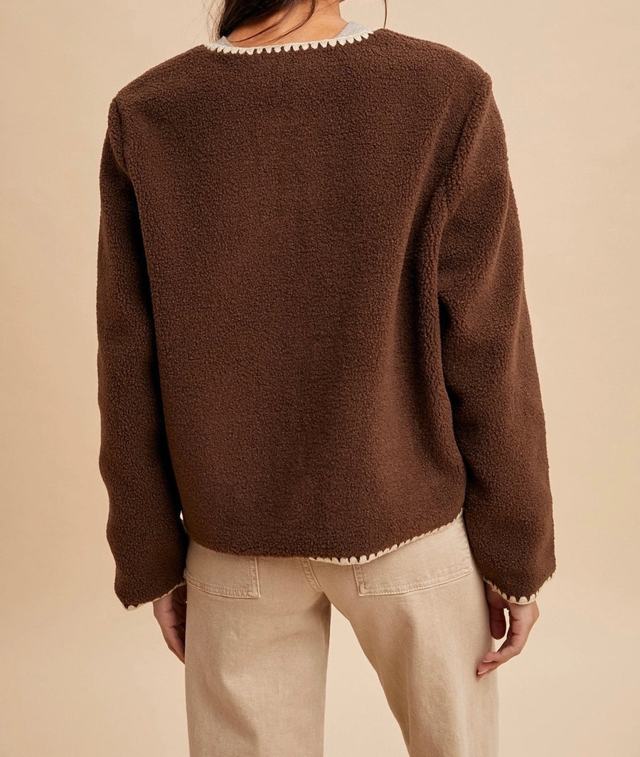 Contrast Stitch Sherpa Cardigan