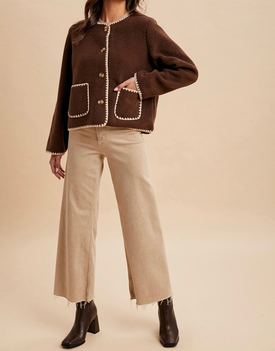 Contrast Stitch Sherpa Cardigan