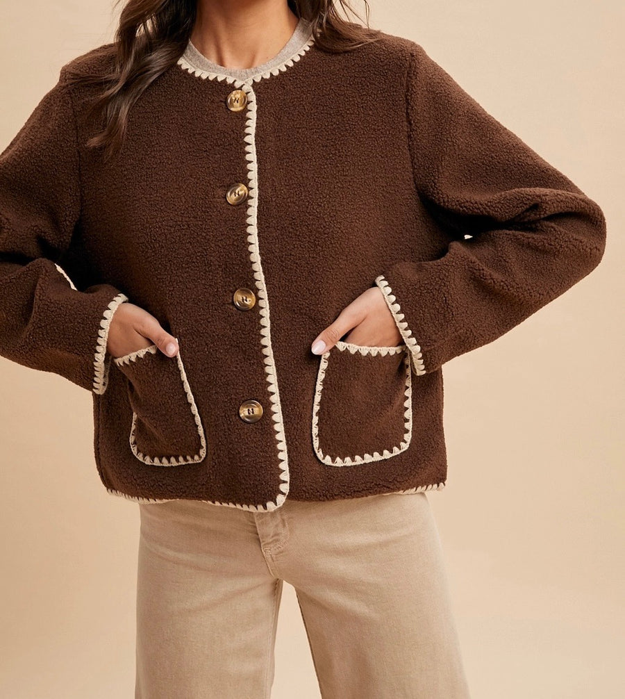 Contrast Stitch Sherpa Cardigan