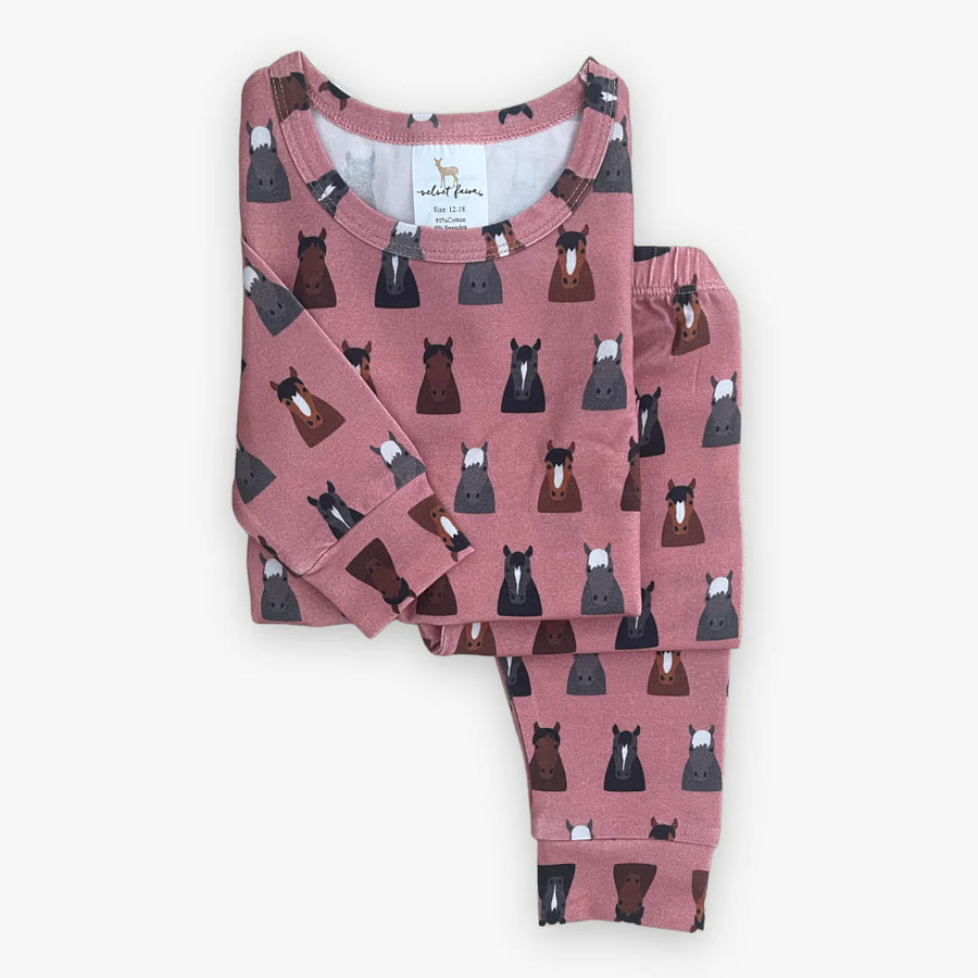 Modal Long Sleeve Pajama Set | Wild Horses (Pink)