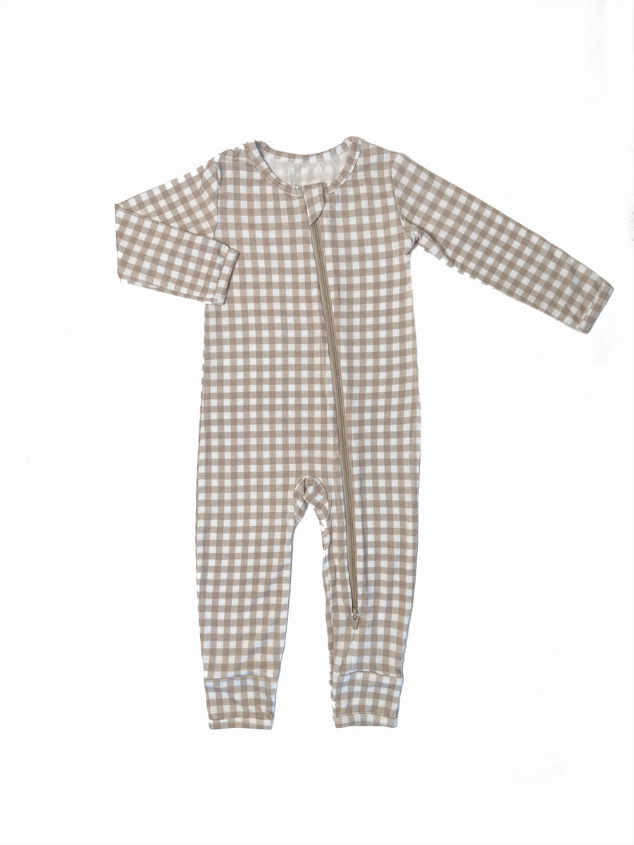 Taupe Gingham Romper