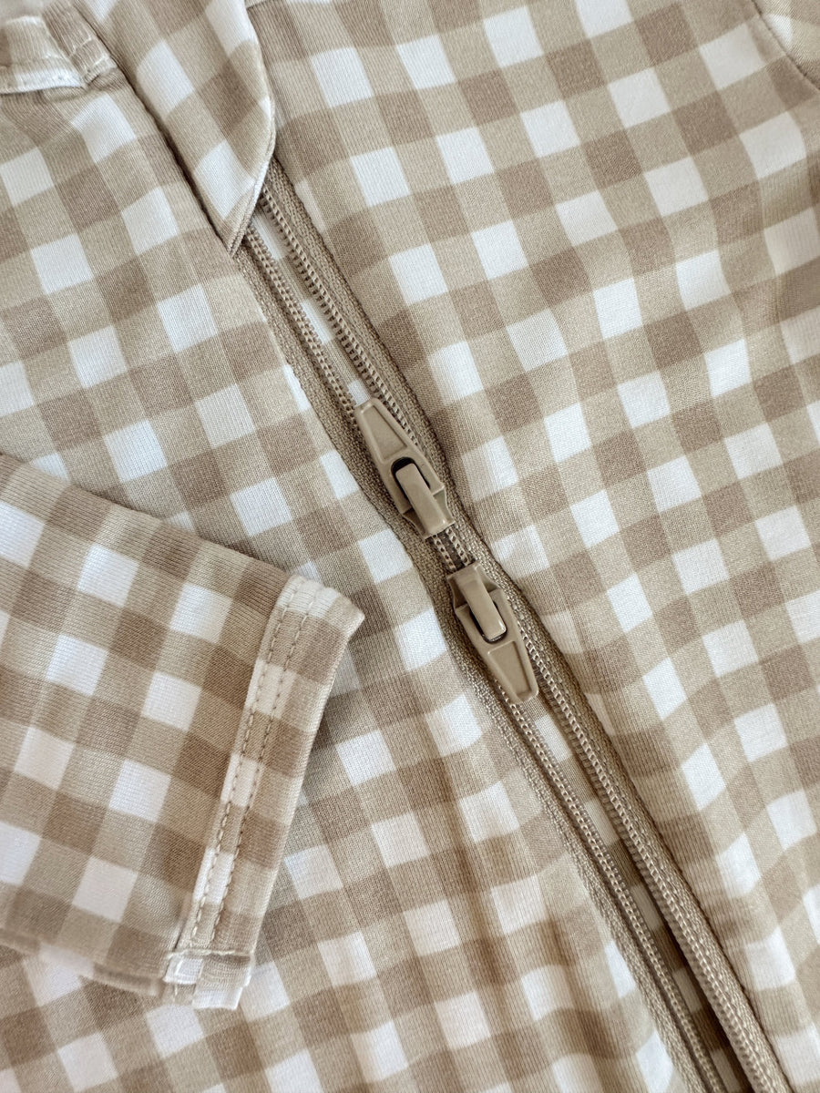 Taupe Gingham Footie