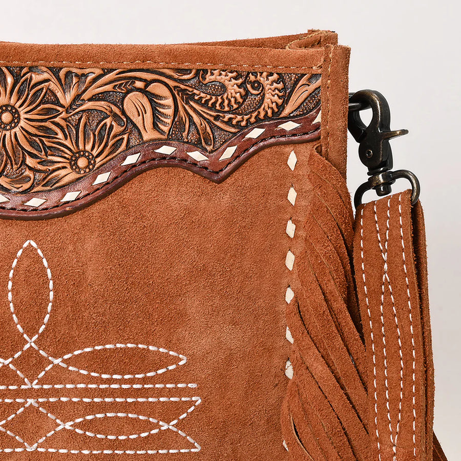 Tan Suede Fringe Crossbody Bag