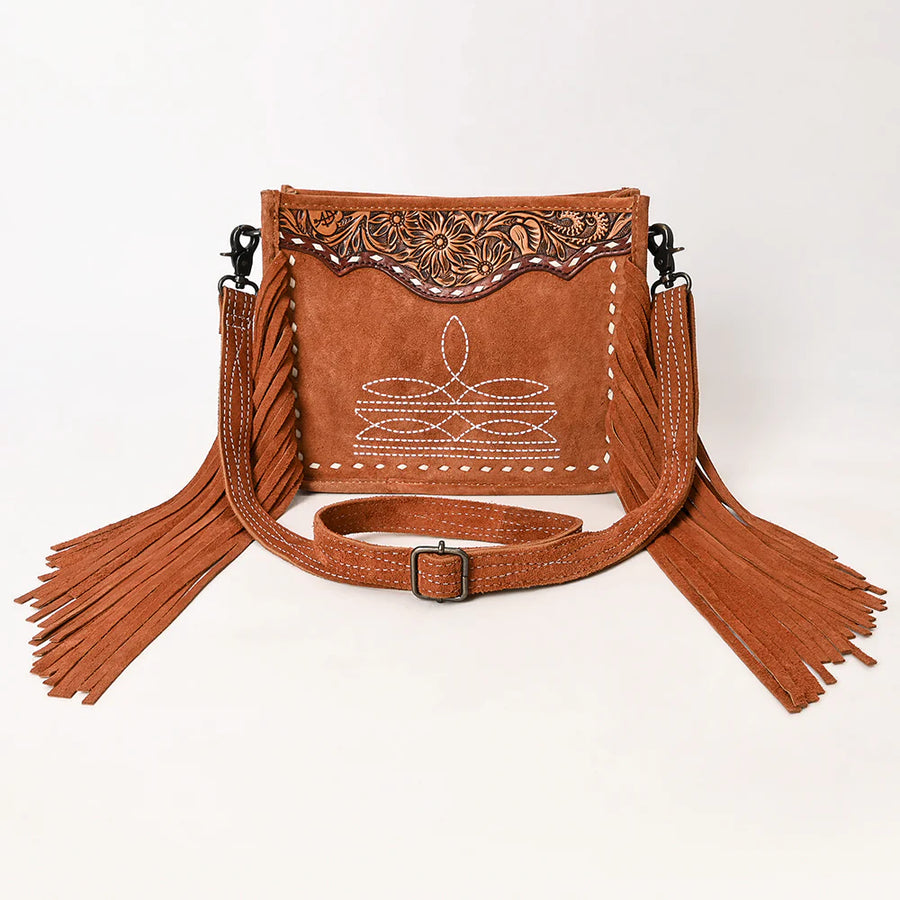 Tan Suede Fringe Crossbody Bag