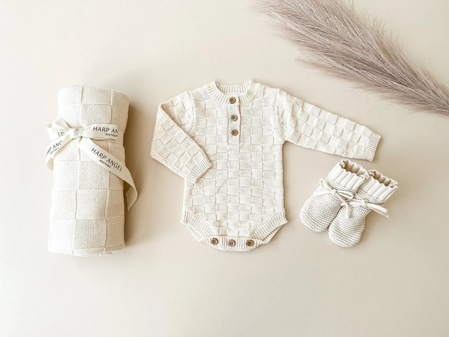 Cream  Checker Organic Knit Bodysuit