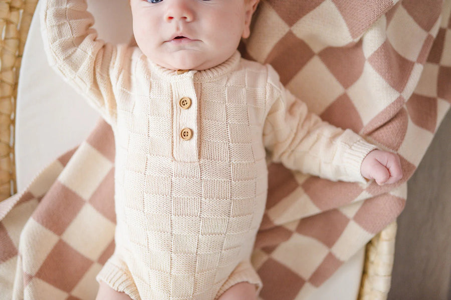 Cream  Checker Organic Knit Bodysuit