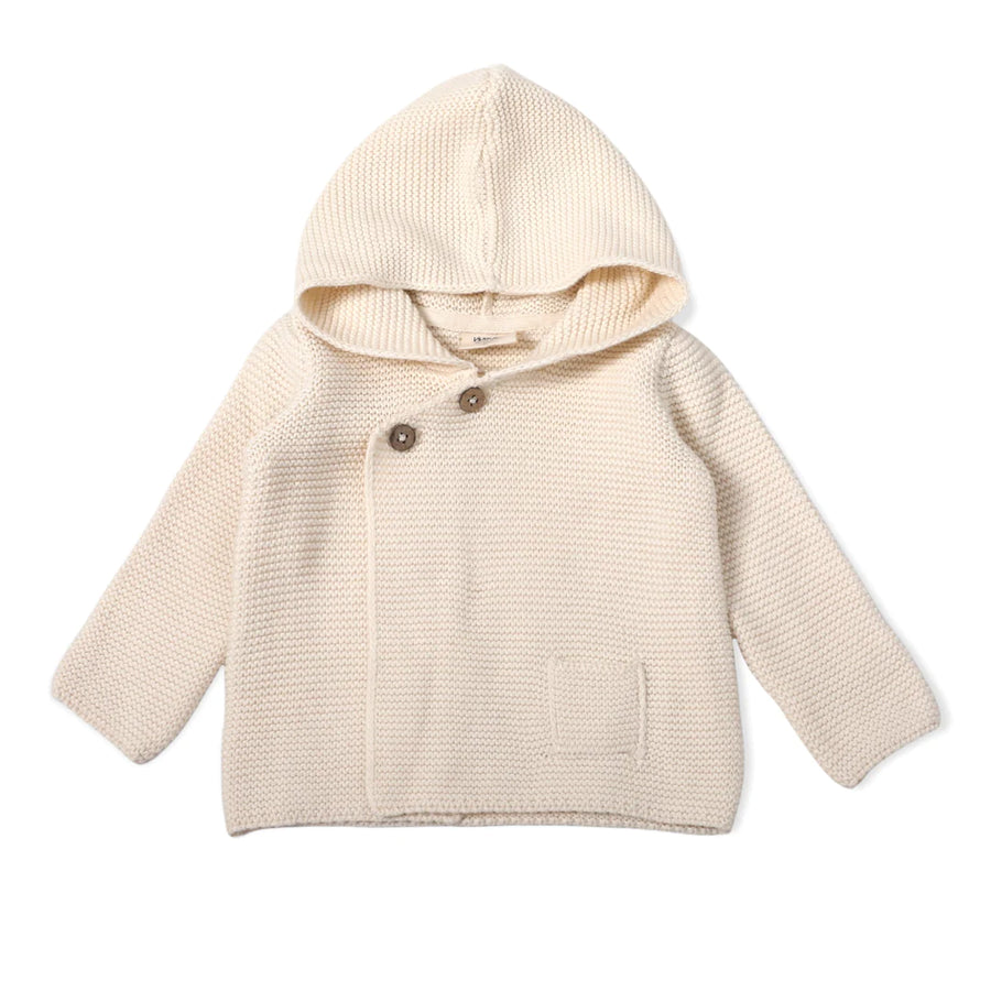 Milan Knit Hooded Button Baby Jacket | Cream