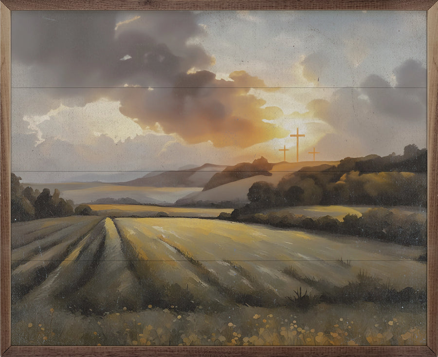 Three Crosses Wood Sign