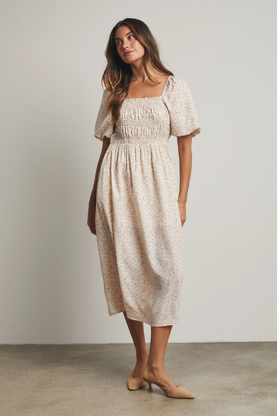 Floral Puff Sleeve Midi Dress