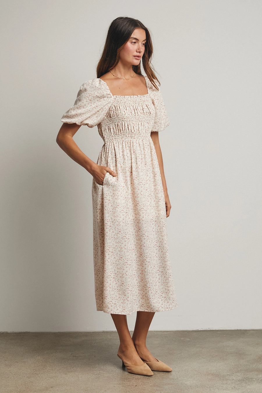 Floral Puff Sleeve Midi Dress